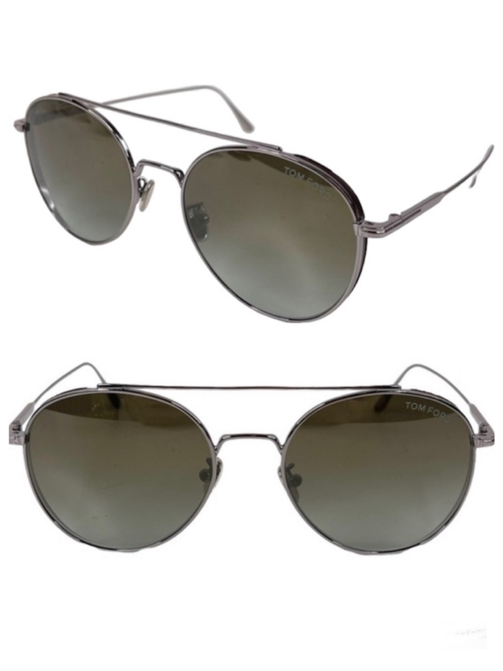 TOM FORD Declan Sunglasses NEW Shiny Light Ruthenium / Green Made In Italy